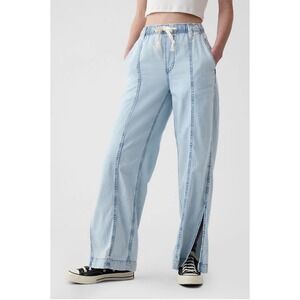 GAP Womens Large Denim Easy Wide Leg Pants Light Indigo Wash